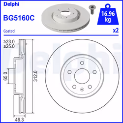 Disque de frein DELPHI BG5160C avant, ventilé, 2 pièce