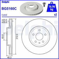 Disque de frein DELPHI BG5160C avant, ventilé, 2 pièce