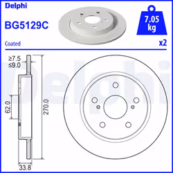 Disque de frein DELPHI BG5129C arrière, plein, 2 pièce