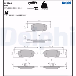 Jeu de plaquettes de frein DELPHI LP3700, avant