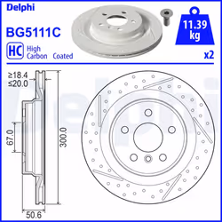 Disque de frein DELPHI BG5111C arrière, ventilé, perforé, à haute teneur en carbone, 2 pièce