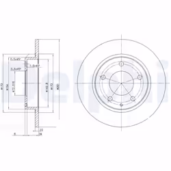 Disque de frein DELPHI BG2806 arrière, plein, 2 pièce
