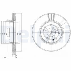 Disque de frein DELPHI BG2772, avant, ventilé, 2 pièce