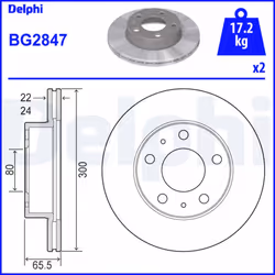 Disque de frein DELPHI BG2847 avant, ventilé, 2 pièce