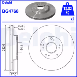 Disque de frein DELPHI BG4768 avant, ventilé, 2 pièce