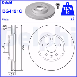 Disque de frein DELPHI BG4191C avant, ventilé, 2 pièce