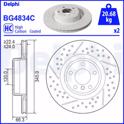 Disque de frein DELPHI BG4834C arrière, ventilé, à haute teneur en carbone, 2 pièce