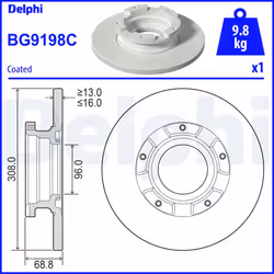 Disque de frein DELPHI BG9198C arrière, plein, 1 pièce