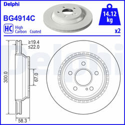 Disque de frein DELPHI BG4914C arrière, ventilé, à haute teneur en carbone, 2 pièce