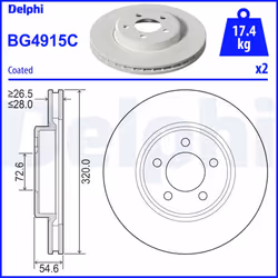 Disque de frein DELPHI BG4915C avant, ventilé, 2 pièce