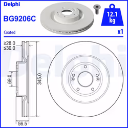 Disque de frein DELPHI BG9206C avant, ventilé, 1 pièce