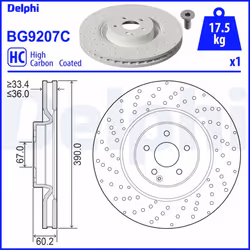 Disque de frein DELPHI BG9207C avant, ventilé, à haute teneur en carbone, 1 pièce