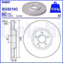 Disque de frein DELPHI BG9210C avant, ventilé, à haute teneur en carbone, 1 pièce