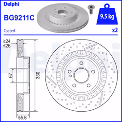Disque de frein DELPHI BG9211C arrière, ventilé, à haute teneur en carbone, 1 pièce