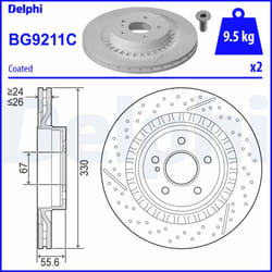 Disque de frein DELPHI BG9211C arrière, ventilé, à haute teneur en carbone, 1 pièce