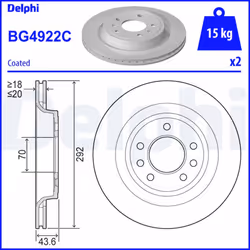 Disque de frein DELPHI BG4922C arrière, ventilé, 2 pièce
