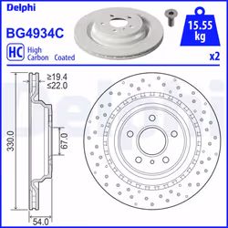 Disque de frein DELPHI BG4934C arrière, ventilé, à haute teneur en carbone, 2 pièce