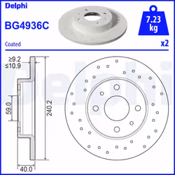 Disque de frein DELPHI BG4936C arrière, ventilé, plein, 2 pièce