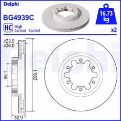Disque de frein DELPHI BG4939C avant, ventilé, à haute teneur en carbone, 2 pièce