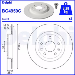 Disque de frein DELPHI BG4959C arrière, plein, 2 pièce