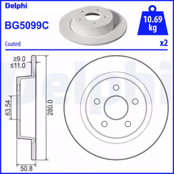 Disque de frein DELPHI BG5099C arrière, plein, 2 pièce