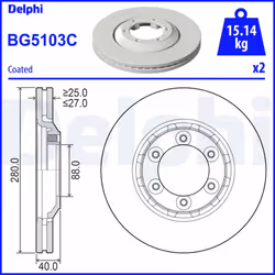Disque de frein DELPHI BG5103C avant, ventilé, 2 pièce