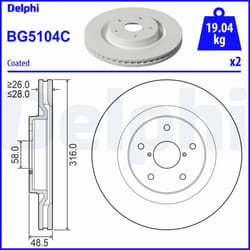 Disque de frein DELPHI BG5104C avant, ventilé, 2 pièce