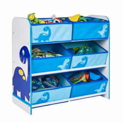 HelloHome Dinosaur, Étagère de rangement de jouets, Bleu, Blanc, Autonome, Image, Tissu, Panneaux MDF, Chambre d'enfant