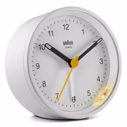Braun BC12W, Réveil à quartz, Rond, Blanc, Analogique, Batterie, AAA