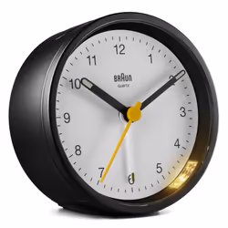 Braun BC12BW, Réveil à quartz, Rond, Noir, Blanc, Analogique, Batterie, AAA