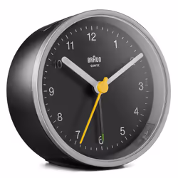 Braun BC12SB, Réveil à quartz, Rond, Noir, Argent, Analogique, Batterie, AAA