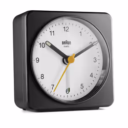 Braun BC03BW, Réveil à quartz, Rectangle, Noir, Blanc, Analogique, Batterie, AA