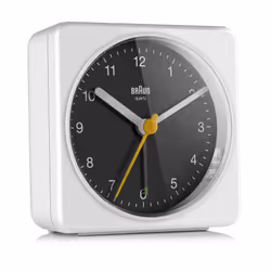 Braun BC03WB, Réveil à quartz, Rectangle, Noir, Blanc, Analogique, Batterie, AA