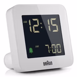 Braun BC09W, Réveil numérique, Carré, Blanc, 12/24h, LCD, Batterie