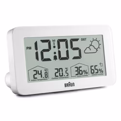 Braun BC13WP-DCF, Réveil numérique, Rectangle, Blanc, 12/24h, F, °C, LCD