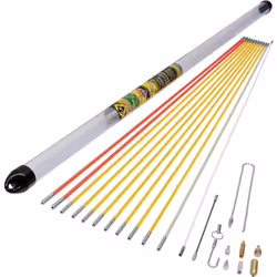 Description générale Kit de 12 baguettes tire-fils MIGHTY ROD de C.K Outillage, idéal pour le passage de câbles dans les gain ...