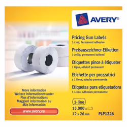 Avery PLP1226, Blanc, Etiquette prix, Permanent, Papier, 26 mm, 12 mm