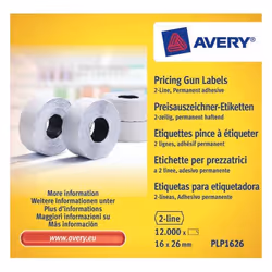 Avery PLP1626, Blanc, Etiquette prix, Permanent, Papier, 26 mm, 16 mm