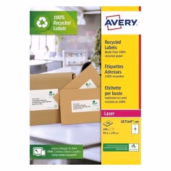 Avery LR7169-100, Impression laser, A4 (210x297 mm), 100 feuilles, Blanc, 99.1 x 139mm