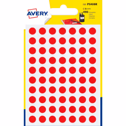 Avery PSA08R, Rouge, Cercle, Permanent, Universel, Papier, 8 mm