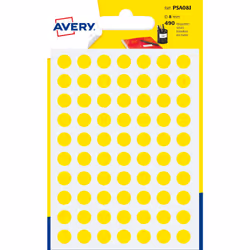 Avery PSA08J, Jaune, Cercle, Permanent, Universel, Papier, 8 mm