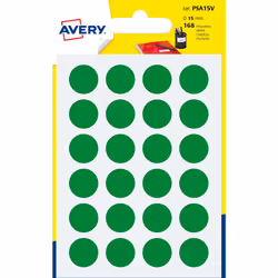 Avery PSA15V, Vert, Cercle, Permanent, Universel, Papier, 1,5 cm