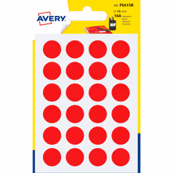 Avery PSA15R, Rouge, Rond, Permanent, 1,5 cm, 168 pièce(s), 24 pièce(s)