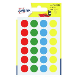 Avery PSA15MX étiquette auto-collante Rond Permanent Couleurs assorties 144 pièce(s)