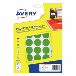 Avery PET24V, Vert, Rond, Impression laser/jet d'encre, FSC, 2,4 cm, 14,8 cm