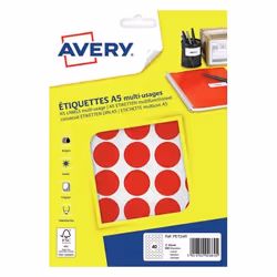 Avery PET24R, Rouge, Rond, Permanent, Impression laser/jet d'encre, FSC, 2,4 cm