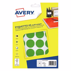 Avery PET30V, Vert, Rond, Permanent, A5, Papier, FSC