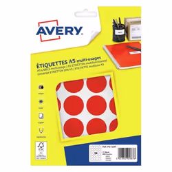 Avery PET30R, Impression laser/jet d'encre, A5 (148x210 mm), 10 feuilles, Rouge, Ø 30mm