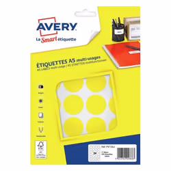 Avery PET30J, Jaune, Rond, Impression laser/jet d'encre, FSC, 3 cm, 240 pièce(s)