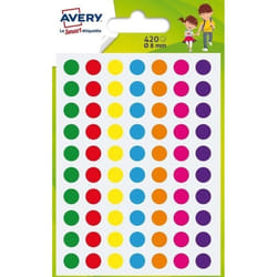 Gommettes assorties - Non spécifié - Ø 8 mm - 144 étiquettes - Adhésif permanent - Coloris variés